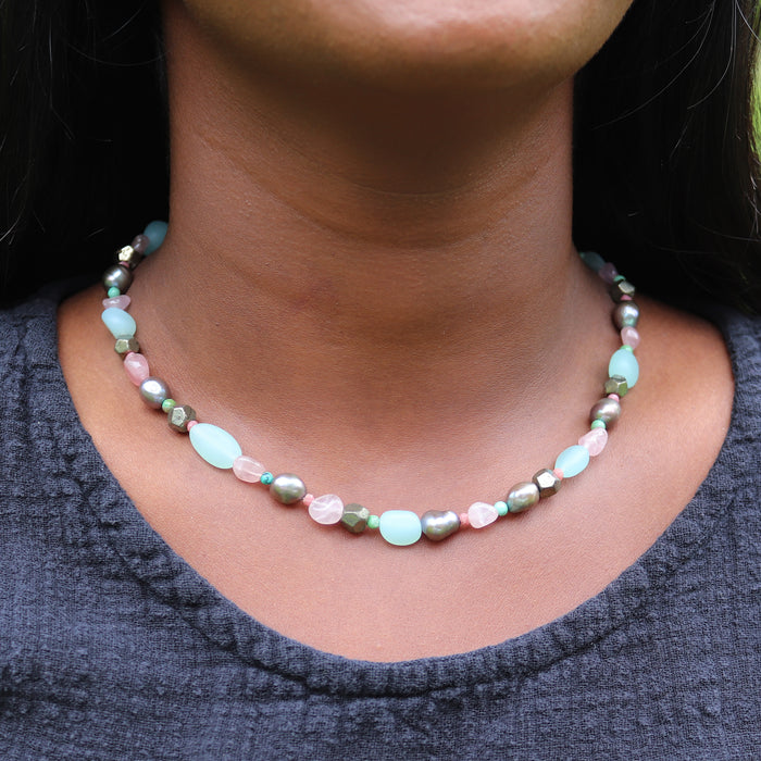 Dark Pastel & Pearl Beaded Necklace