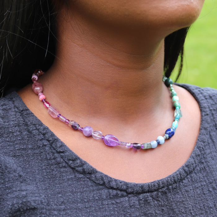 Pink to Green Ombre Gemstone Necklace