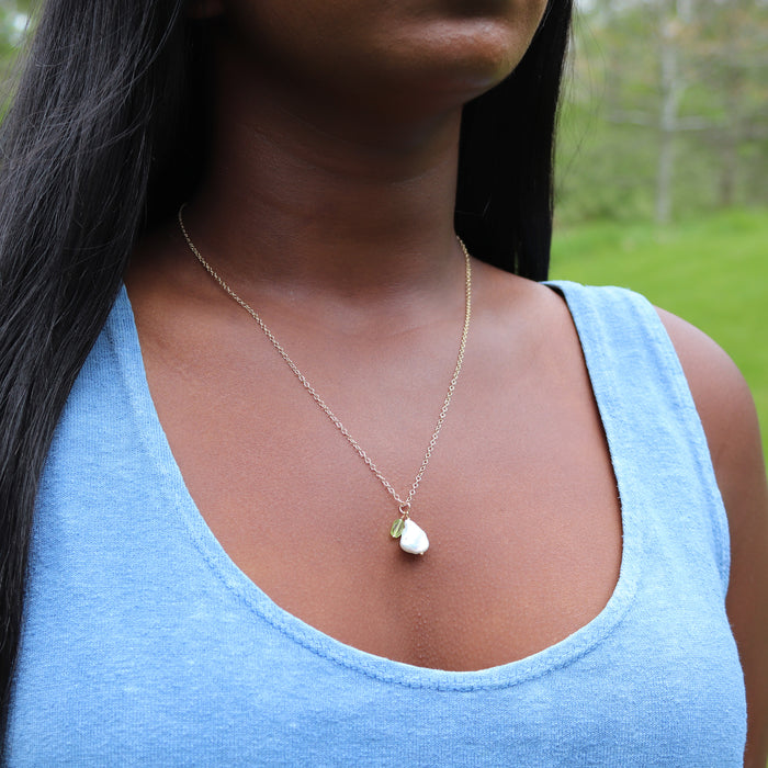 Pearl & Peridot Gemstone Duo Necklace -  14k Gold Filled