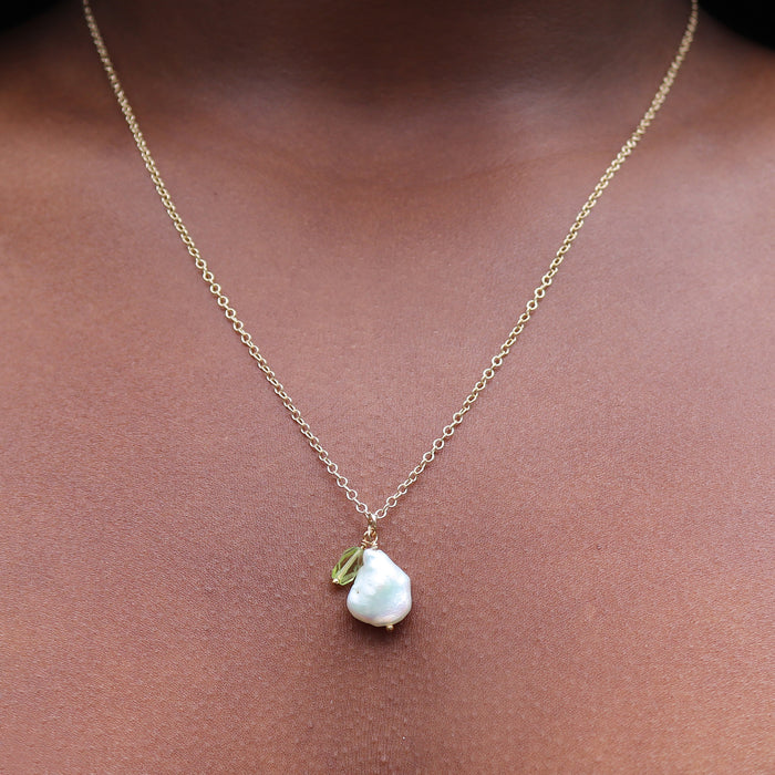 Pearl & Peridot Gemstone Duo Necklace -  14k Gold Filled