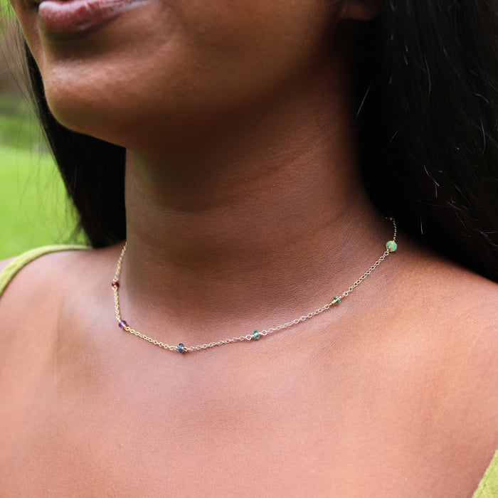 Rainbow Gemstone Station Necklace