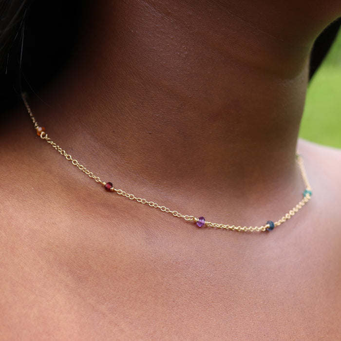 Rainbow Gemstone Station Necklace