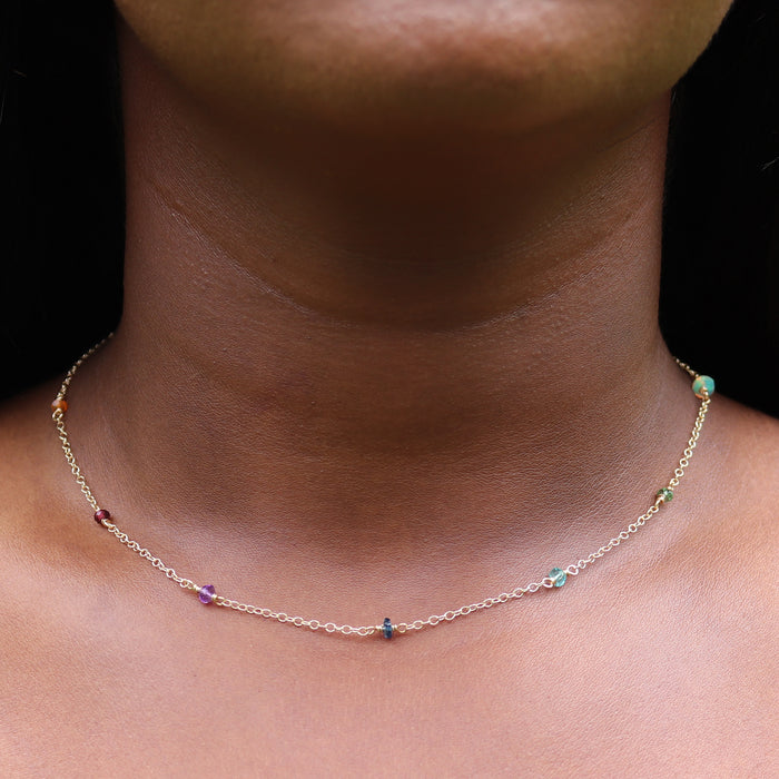 Rainbow Gemstone Station Necklace