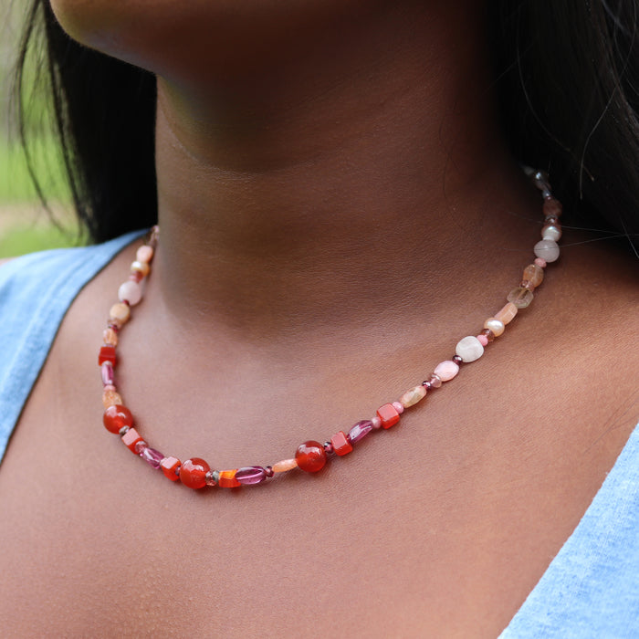 White to Red Ombre Gemstone Necklace