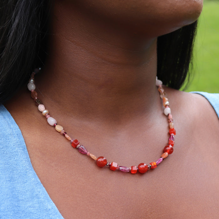 White to Red Ombre Gemstone Necklace