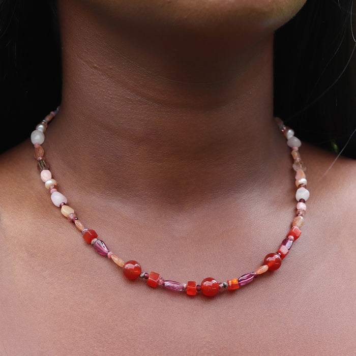 White to Red Ombre Gemstone Necklace