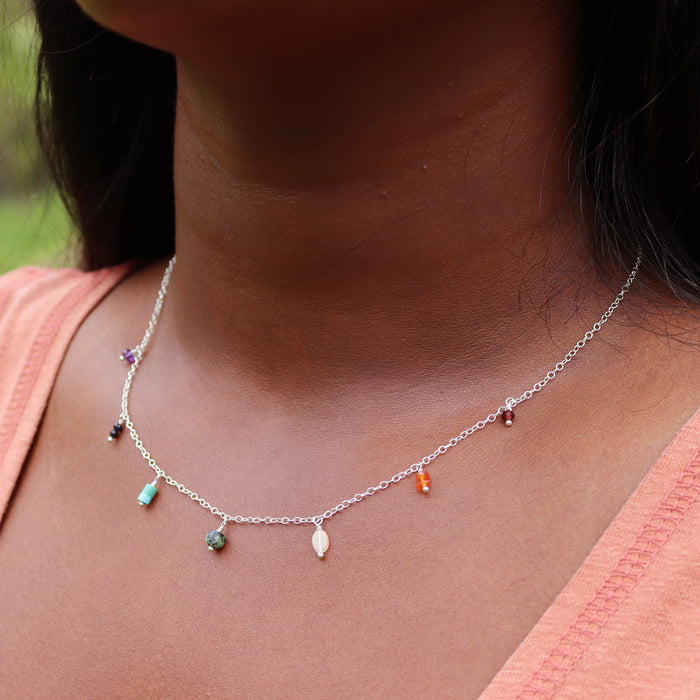 Rainbow Gemstone Fringe Necklace
