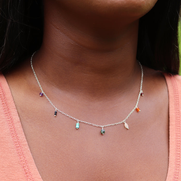 Rainbow Gemstone Fringe Necklace
