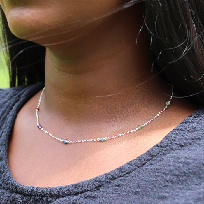Rainbow Gemstone Station Necklace