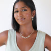 silver halo earrings and sunlight necklace