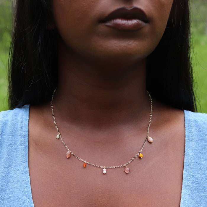 Warm-Toned Gemstone Fringe Necklace - 14k Gold Fill